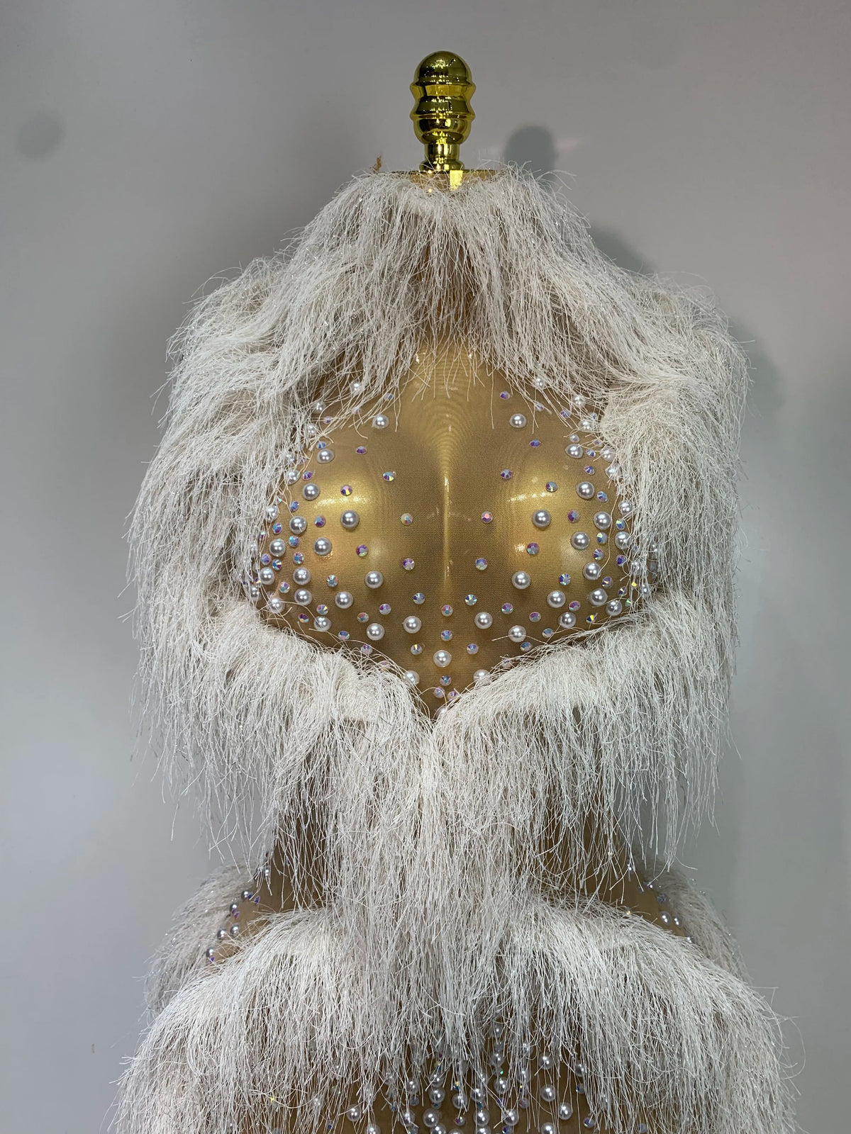 White Pearl Crystal Tassel Maxi Dress.
