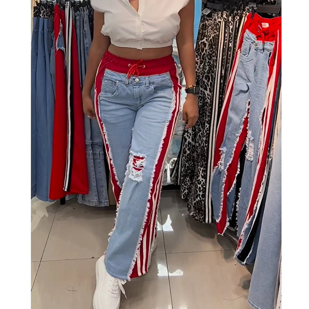 High Waist Ripped Wide-Leg Jeans.