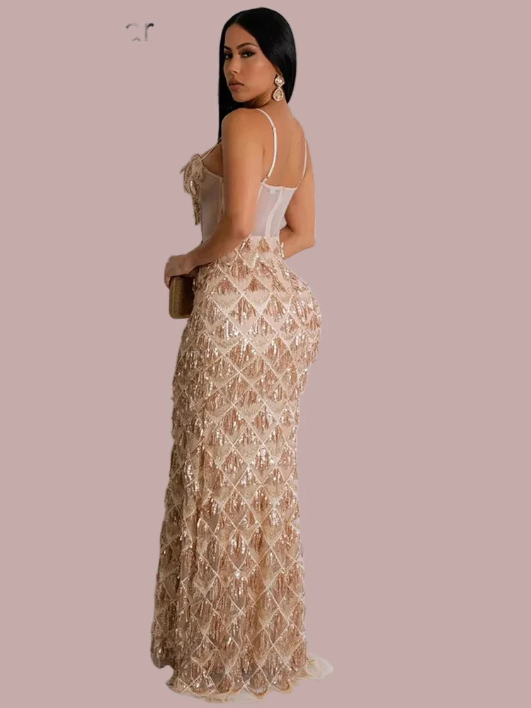 Sexy Backless Sequin Tassel Dress.