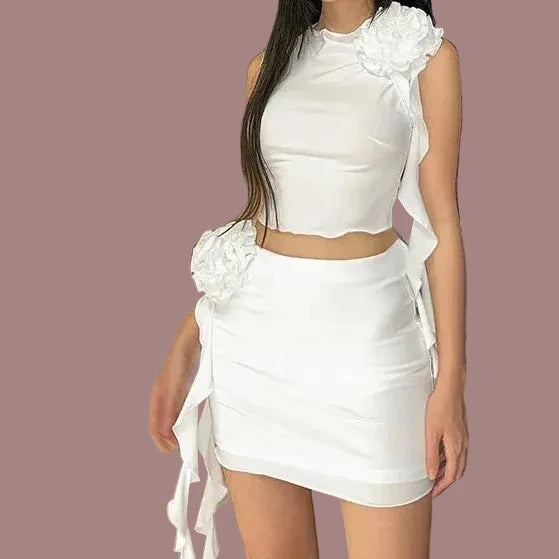 Ruffle Sleeveless Crop Top & Mini Skirt Set.