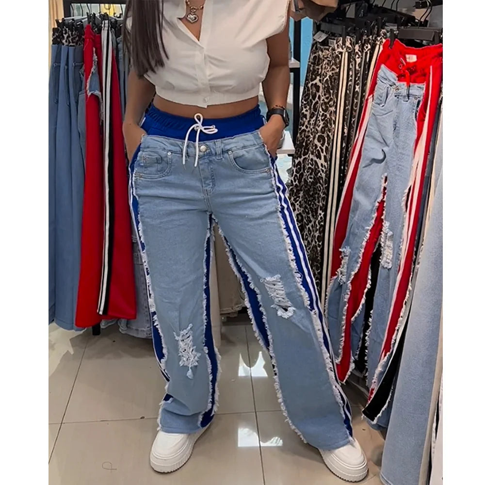 High Waist Ripped Wide-Leg Jeans.
