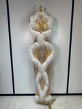 White Pearl Crystal Tassel Maxi Dress.